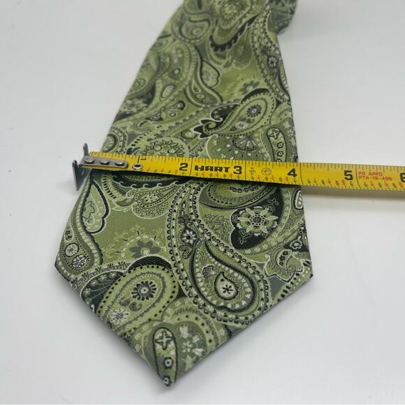 Pronto-Uomo Green Silver Paisley Pure Silk Career Office Necktie NWOT - Picture 5 of 6